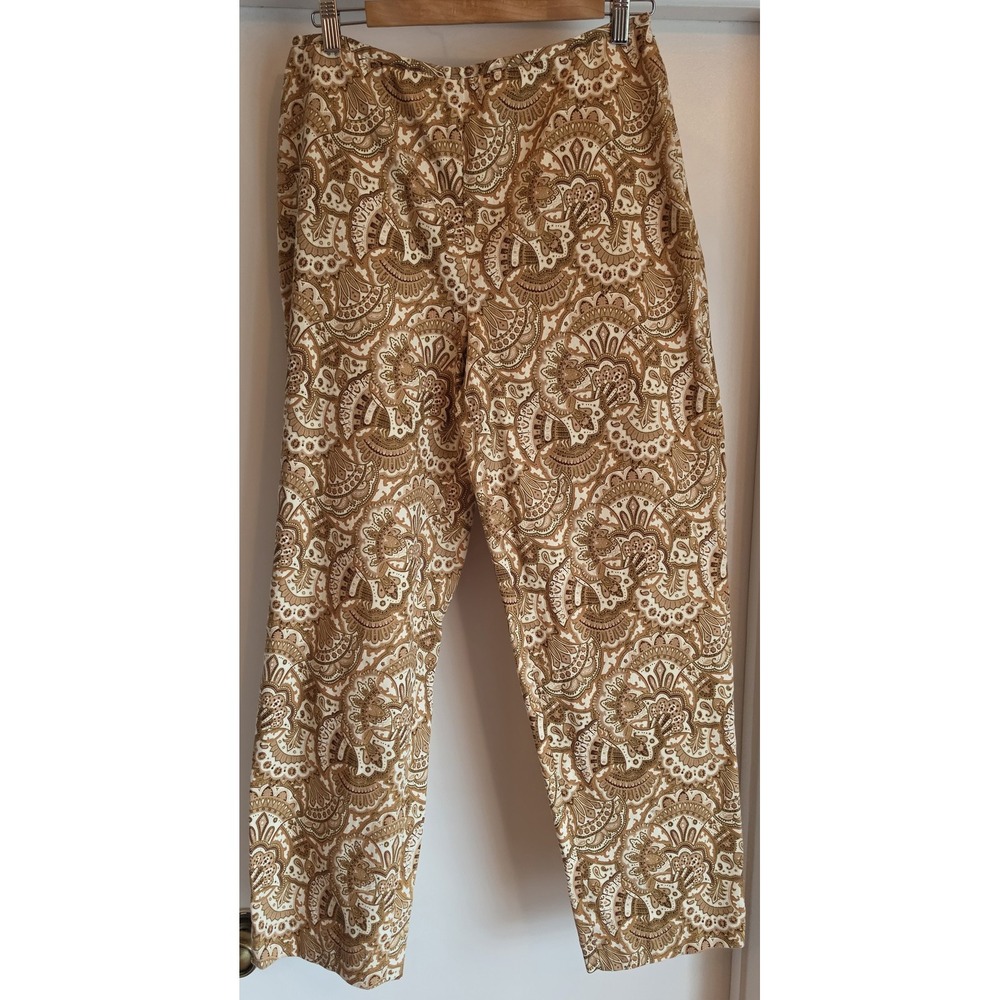 Madison Studio Paisley Pants Size 12 Tan Brown Cotton Vintage Trousers Slacks